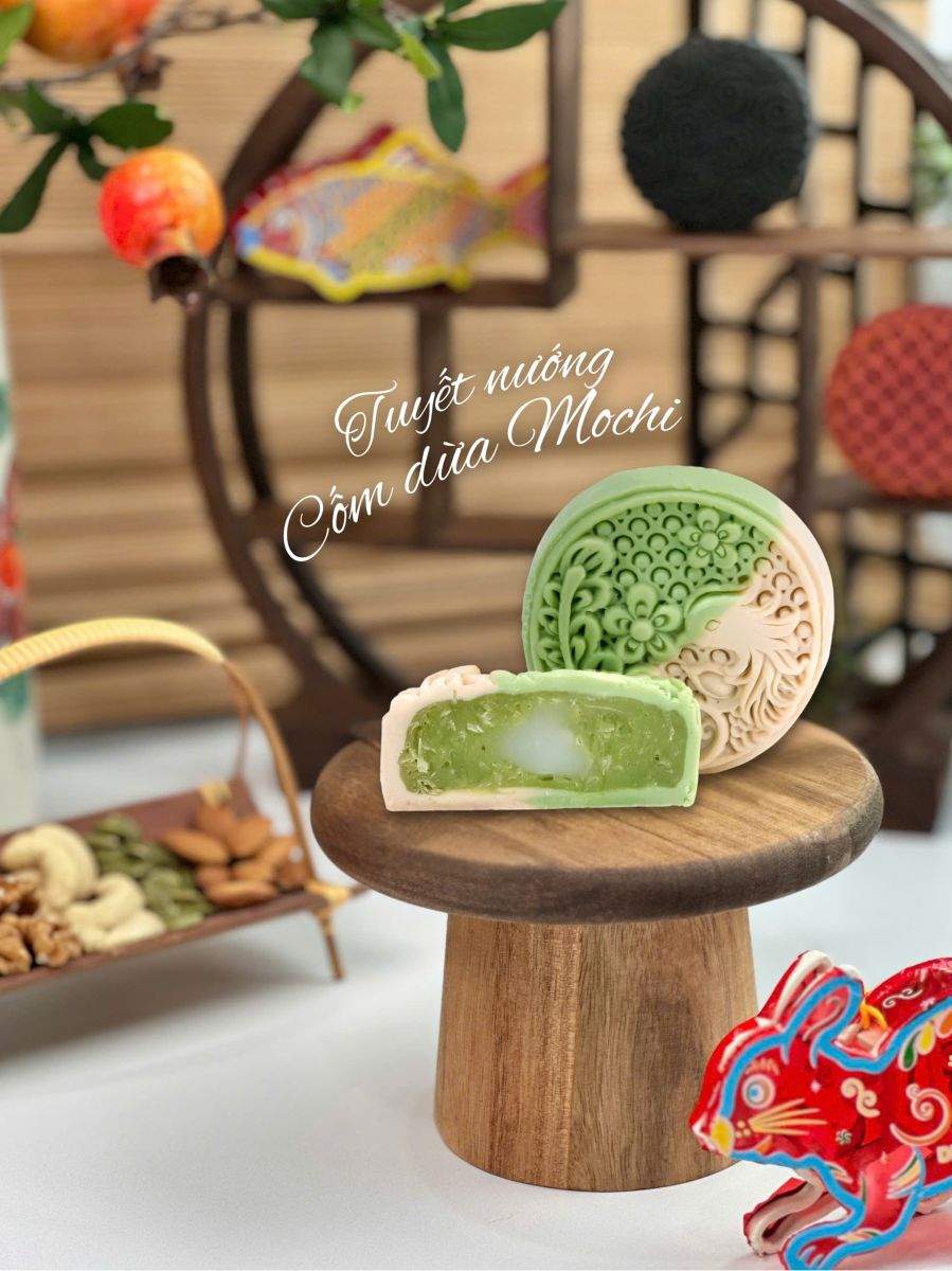 Bánh Tuyết Nướng Cốm Dừa Mochi – Bánh Trung Thu Healthy